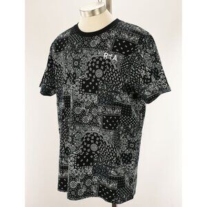 RTA Black Bandana Patchwork CLYDE Crew Neck Short Sleeve Cotton T Shirt XL NWT